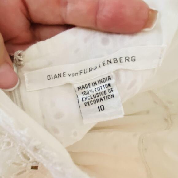 Diane von Furstenberg DVF Dress Womens 10 White Rive Halter Eyelet Lace Y2k - Picture 8 of 10